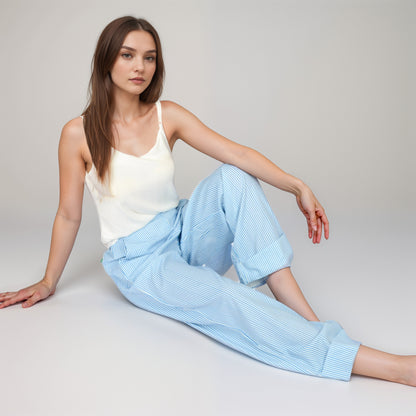 Anna-Kaci Women's Vertical Red Stripe Wide Leg Pants with High Rise Waistband Relaxed Fit and Full-Length Flowing Silhouette