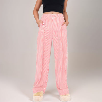 Anna-Kaci Women's Vertical Red Stripe Wide Leg Pants with High Rise Waistband Relaxed Fit and Full-Length Flowing Silhouette
