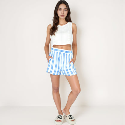 Anna-Kaci Women's Striped Elastic Waist Lounge Shorts with Relaxed Fit and Side Pockets