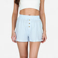 Anna-Kaci Women's Seersucker Stripe Lounge Shorts with Elastic Waistband and Decorative Button Front
