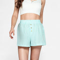 Anna-Kaci Women's Seersucker Stripe Lounge Shorts with Elastic Waistband and Decorative Button Front
