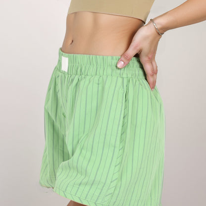 Anna-Kaci Women's Vertical Stripe Lounge Shorts with Elastic Waistband Faux Fly Front and Relaxed Fit Side Pockets