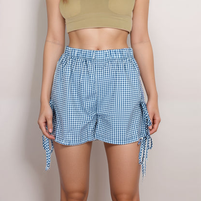 Anna-Kaci Women's Gingham Lounge Shorts with Elastic Waistband Adjustable Side Tie Details and Relaxed Casual Fit