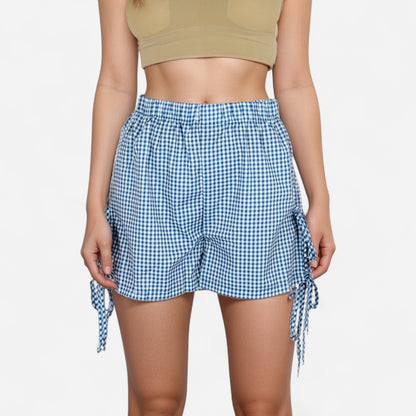Anna-Kaci Women's Gingham Lounge Shorts with Elastic Waistband Adjustable Side Tie Details and Relaxed Casual Fit