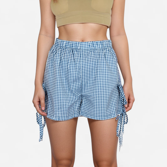 Anna-Kaci Women's Gingham Lounge Shorts with Elastic Waistband Adjustable Side Tie Details and Relaxed Casual Fit