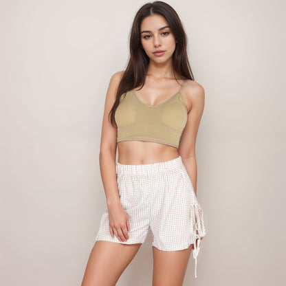 Anna-Kaci Women's Gingham Lounge Shorts with Elastic Waistband Adjustable Side Tie Details and Relaxed Casual Fit