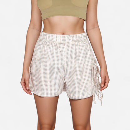 Anna-Kaci Women's Gingham Lounge Shorts with Elastic Waistband Adjustable Side Tie Details and Relaxed Casual Fit