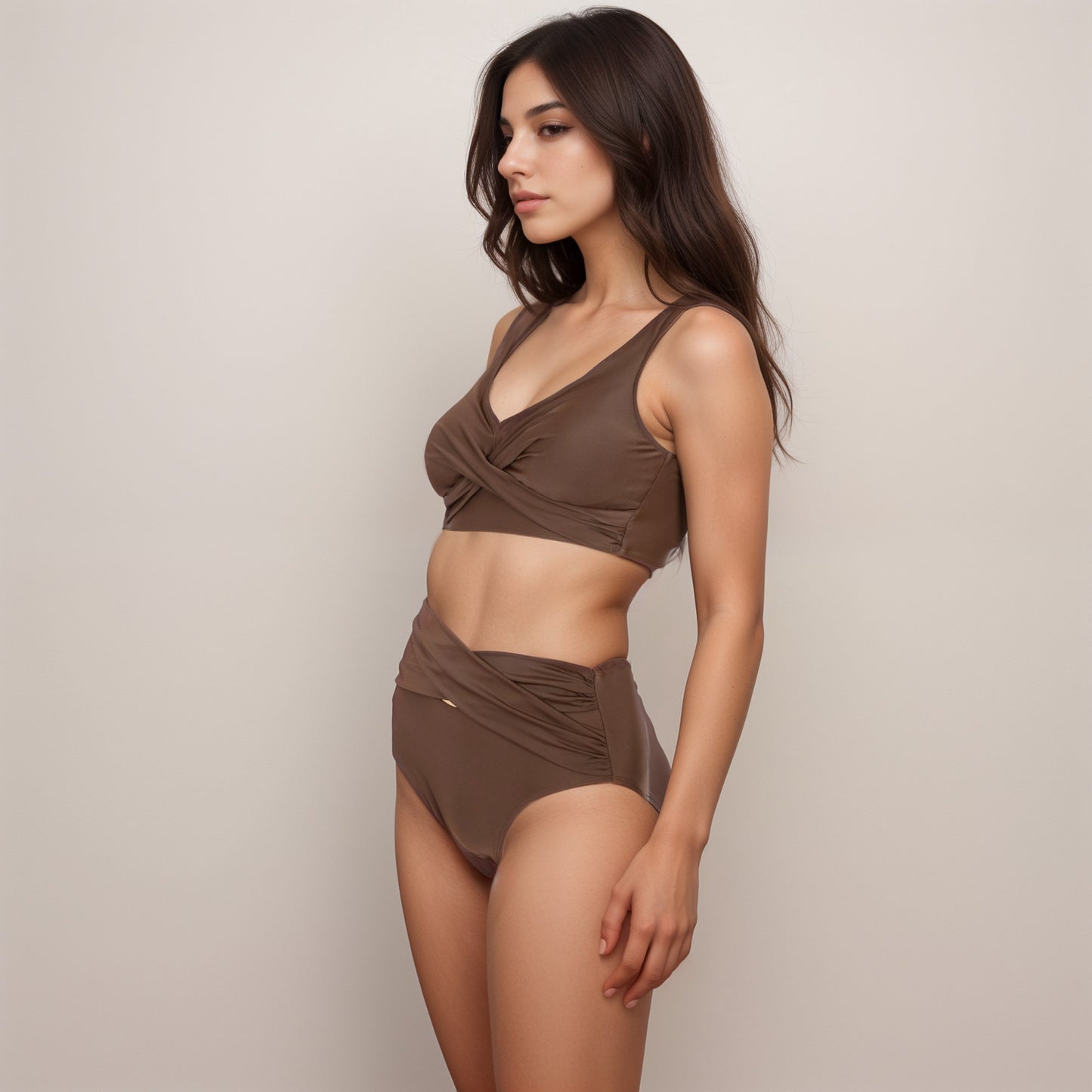 Anna-Kaci Swim Women's Crossover Bikini Set with Wide Strap Top and High Waist Twist Front Bottoms