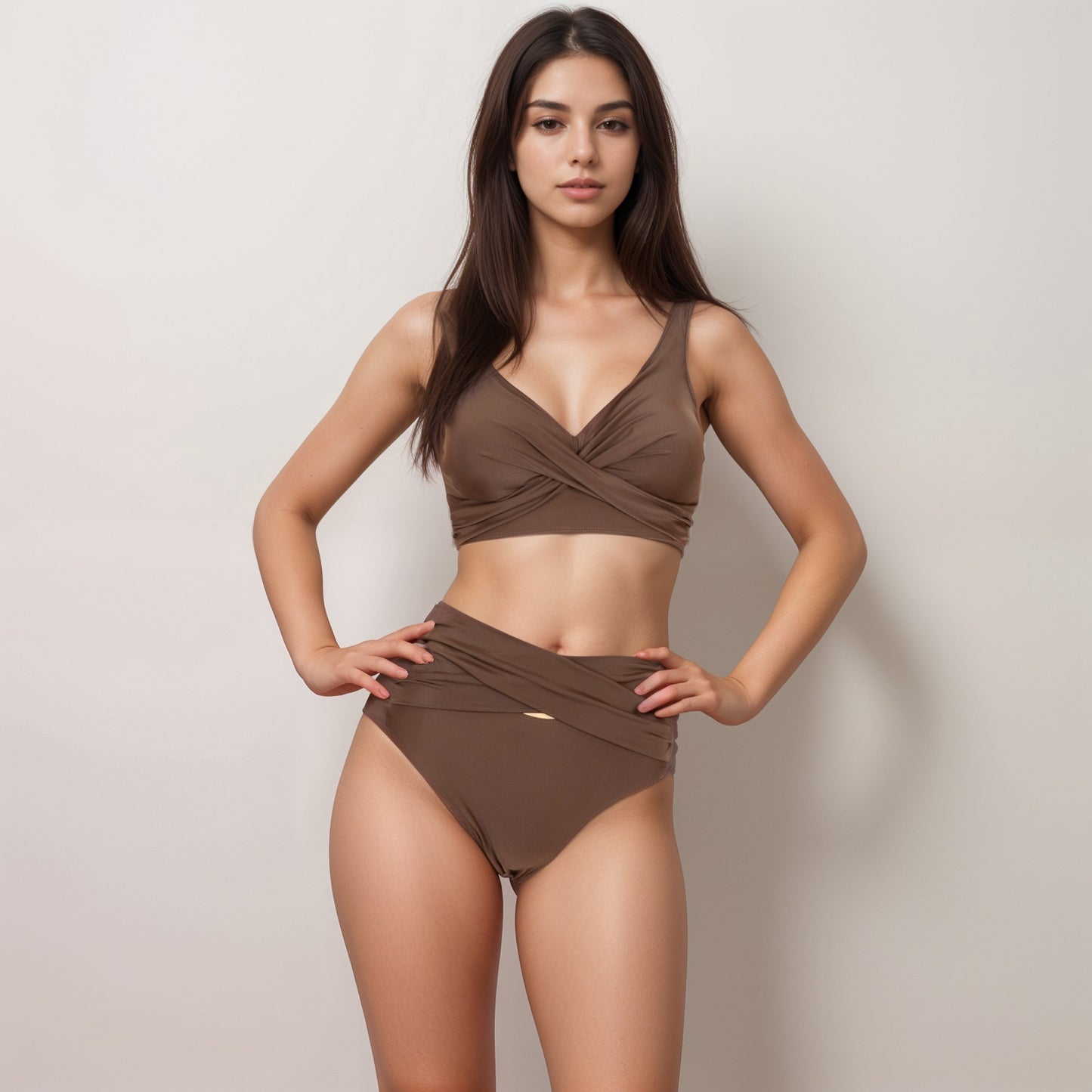 Anna-Kaci Swim Women's Crossover Bikini Set with Wide Strap Top and High Waist Twist Front Bottoms