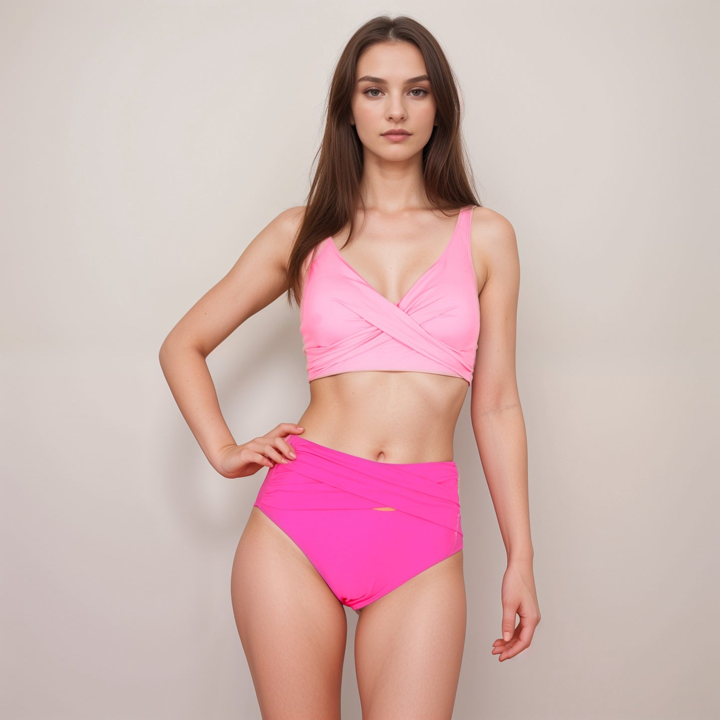 Anna-Kaci Swim Women's Crossover Bikini Set with Wide Strap Top and High Waist Twist Front Bottoms