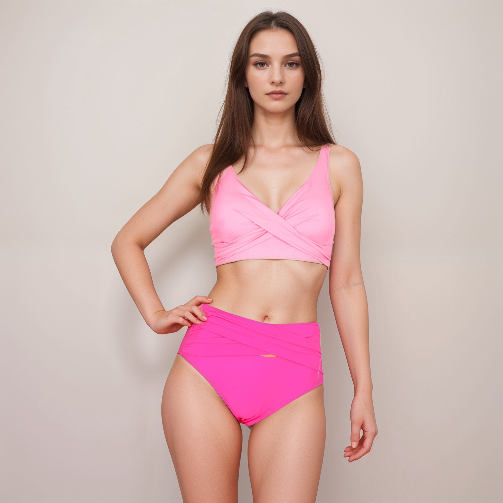 Anna-Kaci Swim Women's Crossover Bikini Set with Wide Strap Top and High Waist Twist Front Bottoms