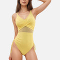 Anna-Kaci Swim Women's One Piece Swimsuit with Mesh Waistband Crossover Bodice and Adjustable Side Drawstring Ties