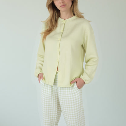 Anna-Kaci Women's Woven Pajama Set with Long Sleeve Button-Up Top Elastic Cuff Sleeves and Relaxed Gingham Print Lounge Pants