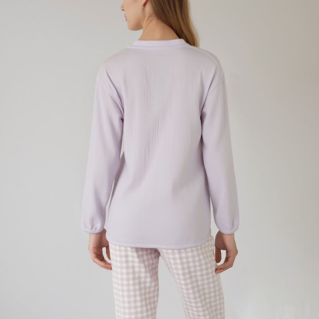 Anna-Kaci Women's Woven Pajama Set with Long Sleeve Button-Up Top Elastic Cuff Sleeves and Relaxed Gingham Print Lounge Pants