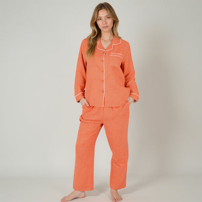 Anna-Kaci Women's Polka Dot Pajama Set with Long Sleeve Button-Up Top Contrast Piping and Relaxed Fit Matching Pants