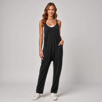 Anna-Kaci Women's Loose Fit Overalls with Adjustable Straps and Side Pockets