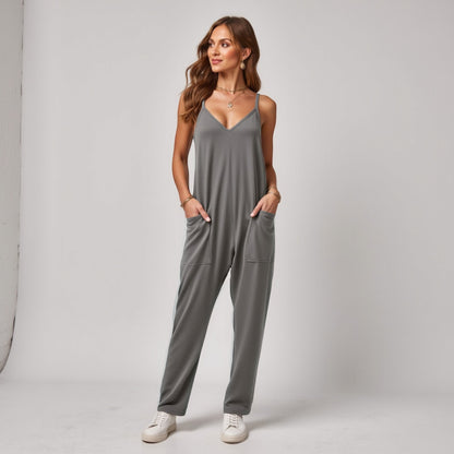 Anna-Kaci Women's Loose Fit Overalls with Adjustable Straps and Side Pockets