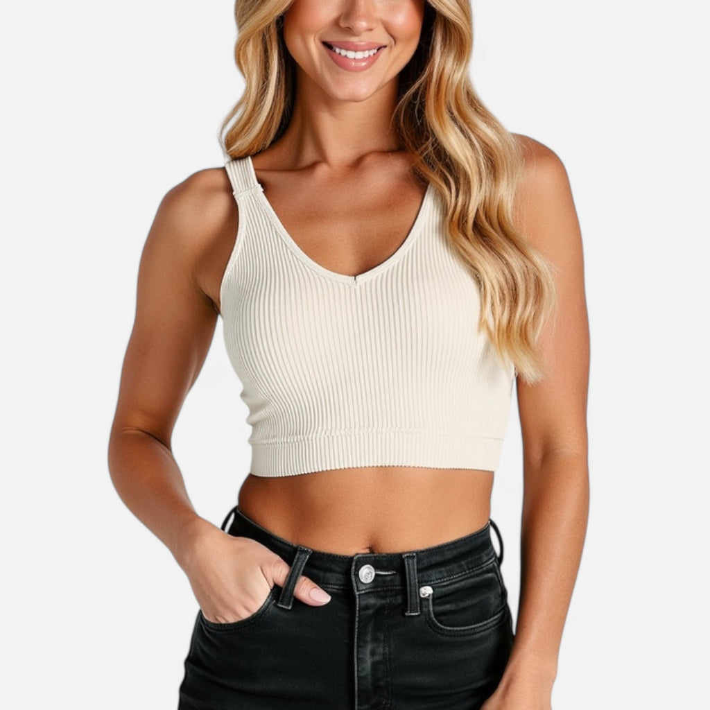Anna-Kaci Women's Ribbed Seamless Sports Bra with Scoop Neck and Wide Straps
