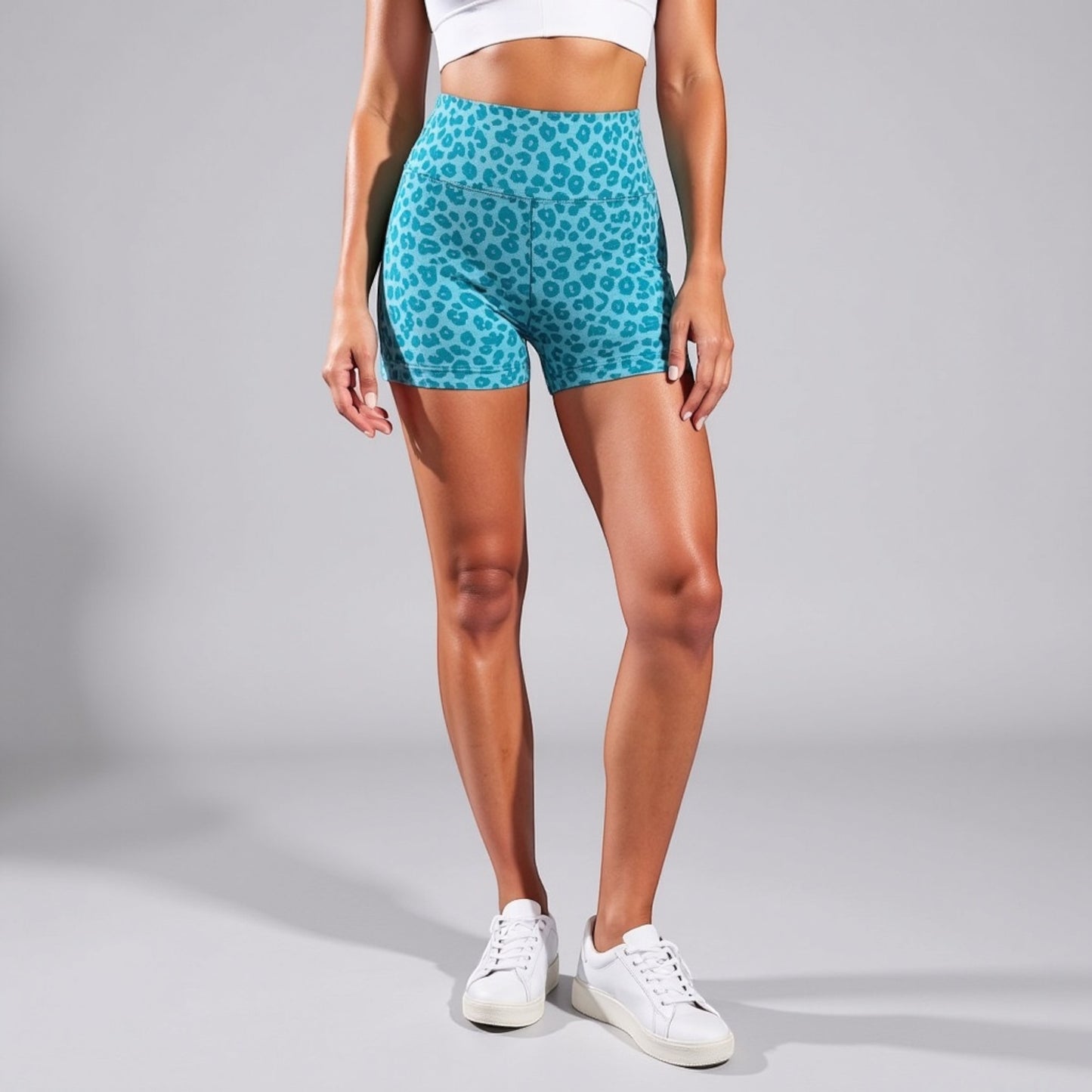 Anna-Kaci Active Women's Seamless Leopard Print Biker Shorts with High Waist and Scrunch Detail