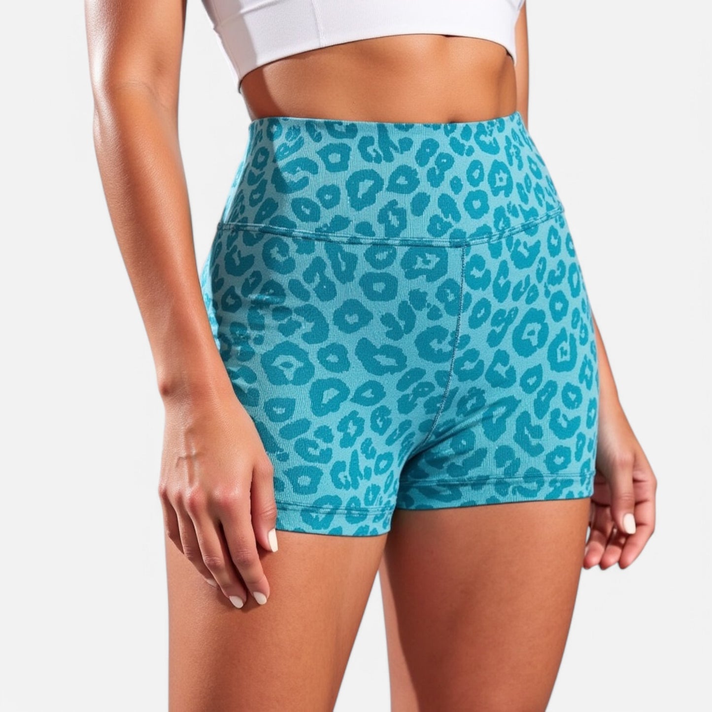 Anna-Kaci Active Women's Seamless Leopard Print Biker Shorts with High Waist and Scrunch Detail