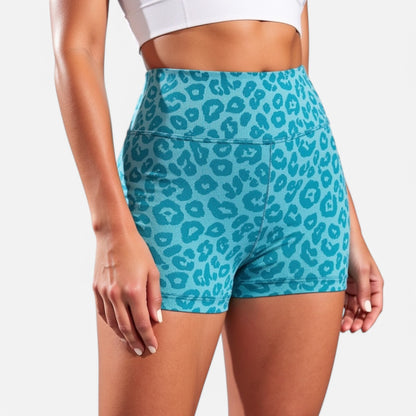 Anna-Kaci Active Women's Seamless Leopard Print Biker Shorts with High Waist and Scrunch Detail