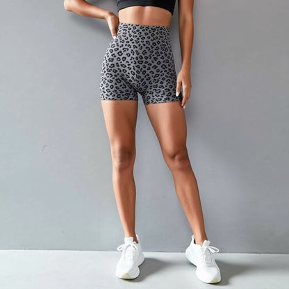 Anna-Kaci Active Women's Seamless Leopard Print Biker Shorts with High Waist and Scrunch Detail