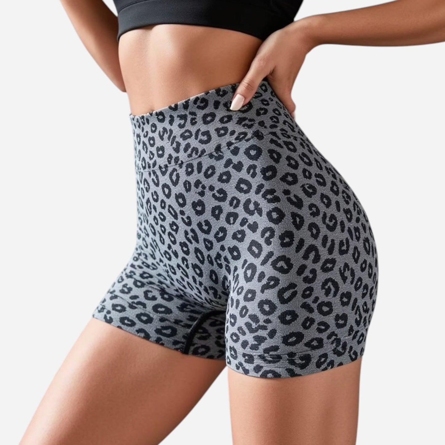 Anna-Kaci Active Women's Seamless Leopard Print Biker Shorts with High Waist and Scrunch Detail