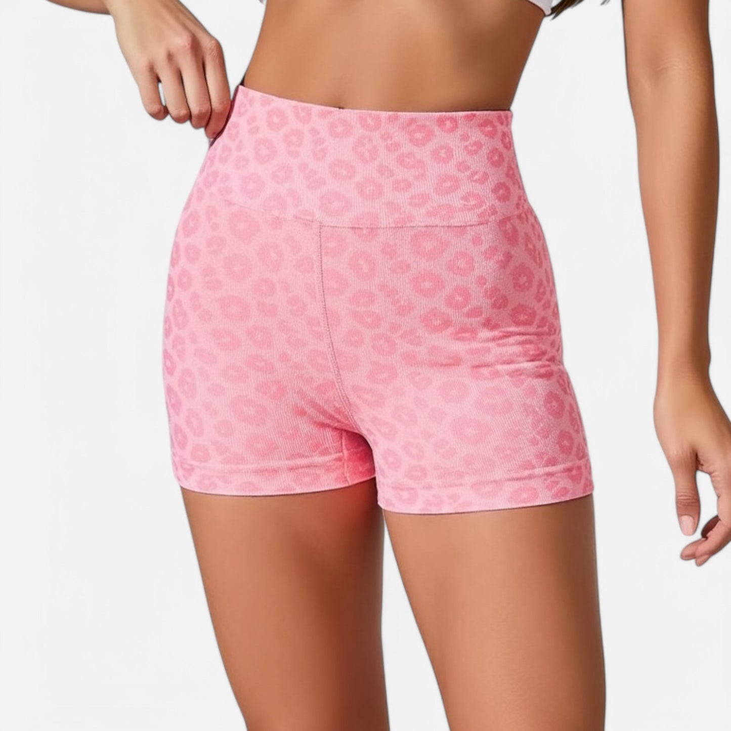 Anna-Kaci Active Women's Seamless Leopard Print Biker Shorts with High Waist and Scrunch Detail