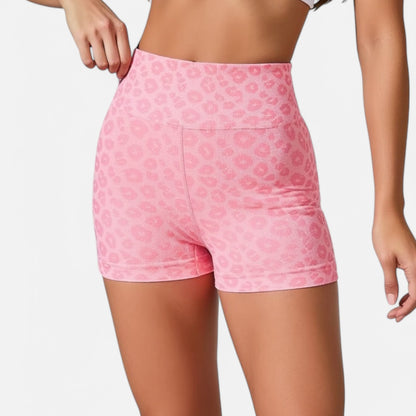 Anna-Kaci Active Women's Seamless Leopard Print Biker Shorts with High Waist and Scrunch Detail
