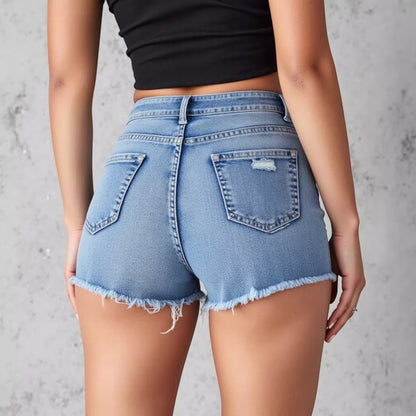 Anna-Kaci Women's High Waist Distressed Denim Shorts with Raw Hem