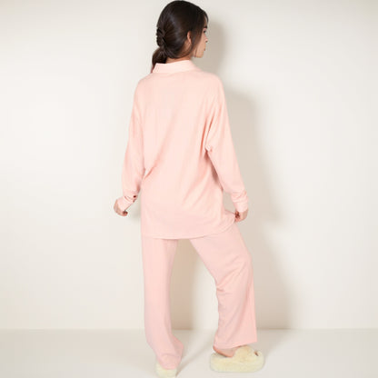 Anna-Kaci Lounge Women's Waffle Knit Pajama Set with Long Sleeve Button Down Top and Relaxed Fit Pants