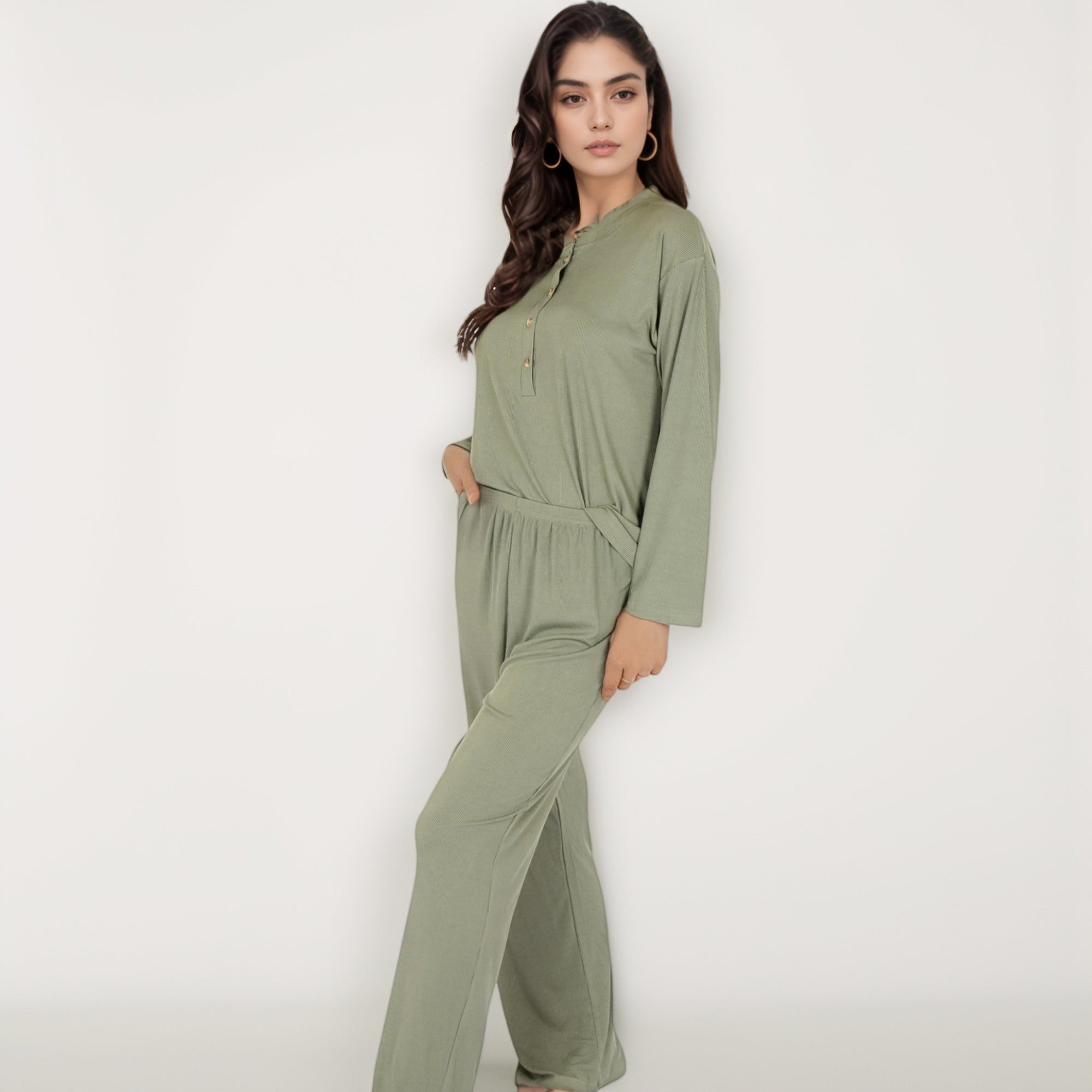 Anna-Kaci Women's Henley Pajama Set with Long Sleeve Button-Front Top Relaxed Fit and Full-Length Stretch Lounge Pants