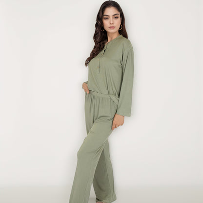 Anna-Kaci Women's Henley Pajama Set with Long Sleeve Button-Front Top Relaxed Fit and Full-Length Stretch Lounge Pants