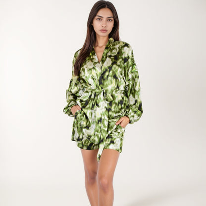 Anna-Kaci Lounge Women's Printed Satin Robe with Tie Waist and Flowing Sleeves