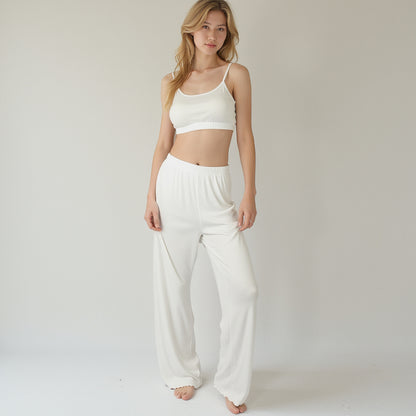 Anna-Kaci Lounge Women's Ribbed Knit Set with Soft Bra and Elastic Waistband Pants