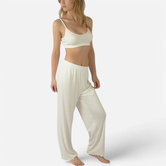 Anna-Kaci Lounge Women's Ribbed Knit Set with Soft Bra and Elastic Waistband Pants