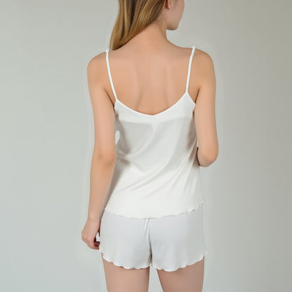 Anna-Kaci Women's Camisole Pajama Set with Adjustable Spaghetti Straps Lettuce Hem Trim and Relaxed Fit Lounge Shorts