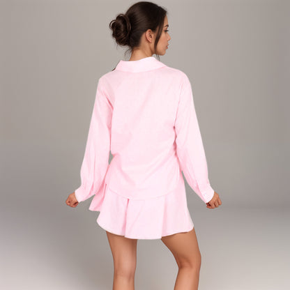 Anna-Kaci Women's Button-Up Pajama Set with Long Sleeve Collared Top Front Pockets and Relaxed Fit Matching Lounge Shorts