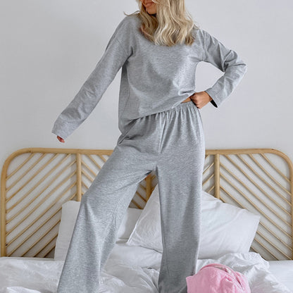 Anna-Kaci Lounge Women's Long Sleeve Relaxed Top and Wide Leg Pants Two-Piece Loungewear Set
