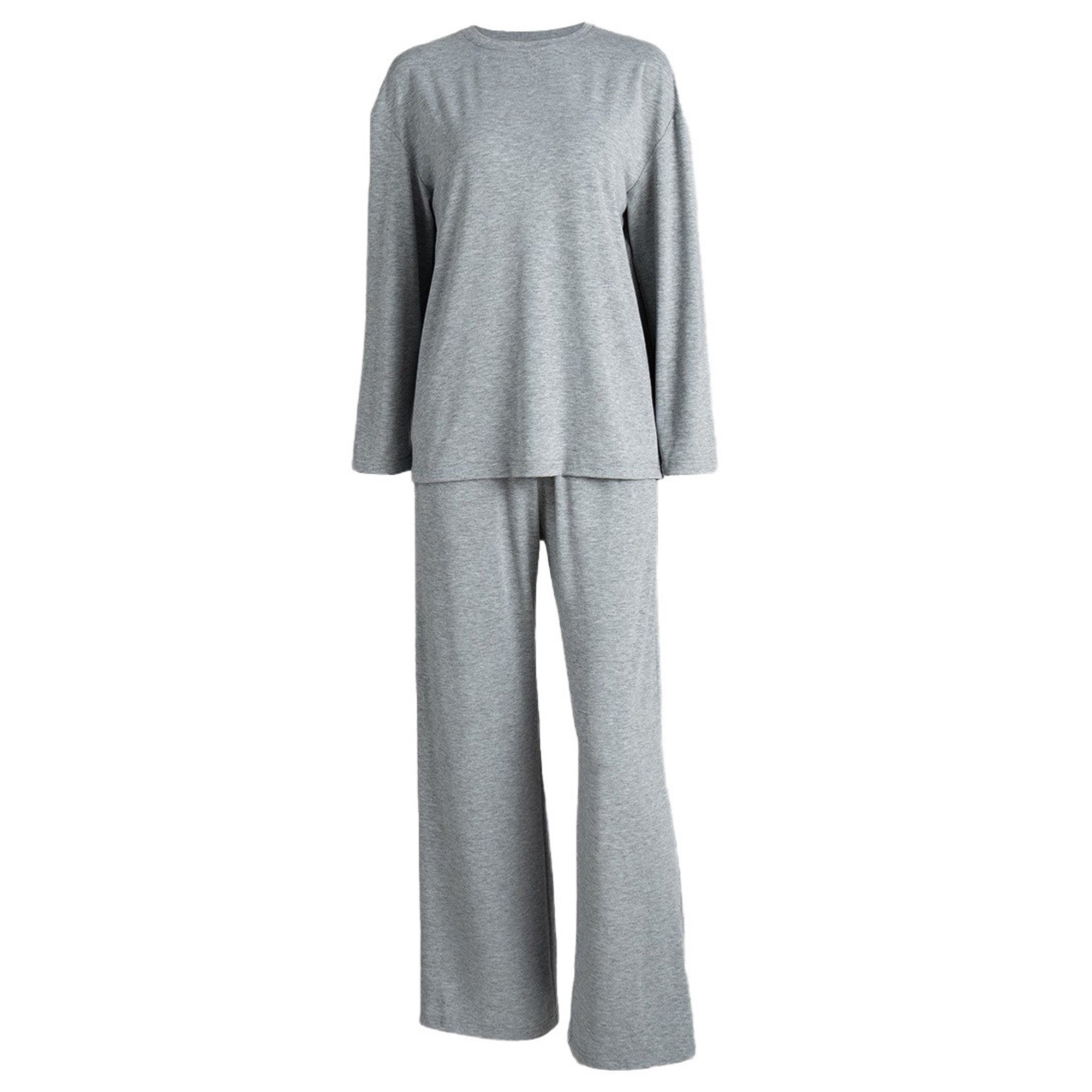 Anna-Kaci Lounge Women's Long Sleeve Relaxed Top and Wide Leg Pants Two-Piece Loungewear Set