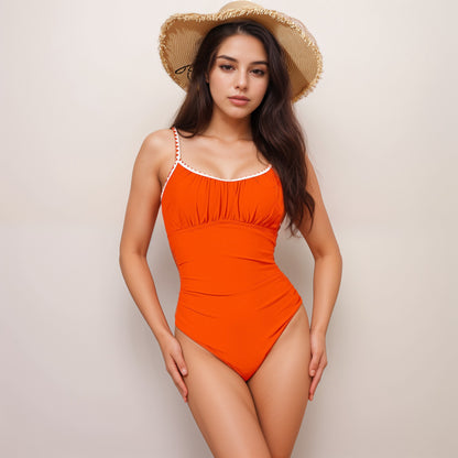 Anna-Kaci Swim Women's One Piece Swimsuit with Scallop Trim Straps and Shirred Bust Detail