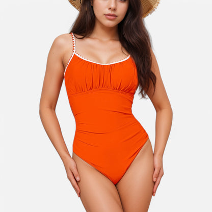 Anna-Kaci Swim Women's One Piece Swimsuit with Scallop Trim Straps and Shirred Bust Detail
