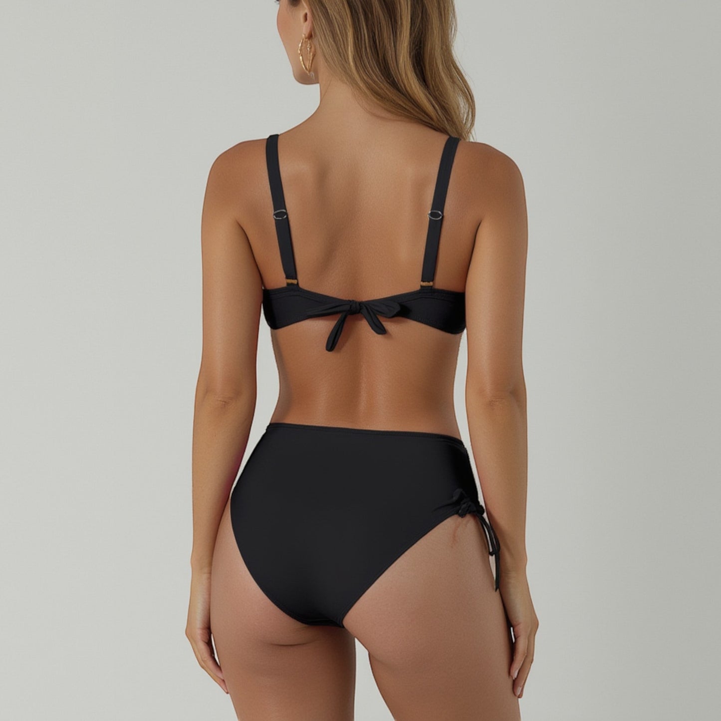 Anna-Kaci Swim Women's High Waist Bikini Set with Ruched Sides and Gold Hardware Accent Top