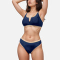Anna-Kaci Swim Women's Contrast Trim High Waist Bikini Set with V Notch Neckline and Full Coverage Bottoms