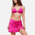 Anna-Kaci Swim Women's Mesh Trim Triangle Bikini Set with Adjustable Straps and Matching Sheer Cover-Up Skirt