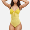 Anna-Kaci Swim Women's One Piece Swimsuit with Textured Bodice Front Tie Detail and Ruched Waist