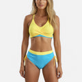 Anna-Kaci Swim Women's Two-Tone Bikini Set with Double Strap Top and High Waist Ruched Bottom with Side Tie Detail