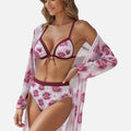 Anna-Kaci Swim Women's 3 Piece Floral Print Swimsuit Set with High Waist Bikini Bottoms Tie Front Top and Cover Up