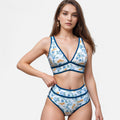Anna-Kaci Swim Women's High Waist Bikini Set with White Contrast Piping and Wide Band Triangle Top