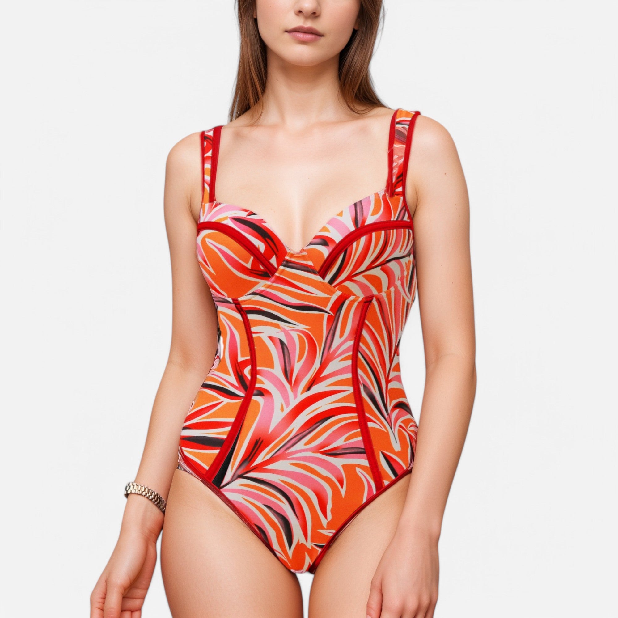 Anna-Kaci Swim Women's One Piece Swimsuit with Colorblock Piping and Molded Underwire Cups